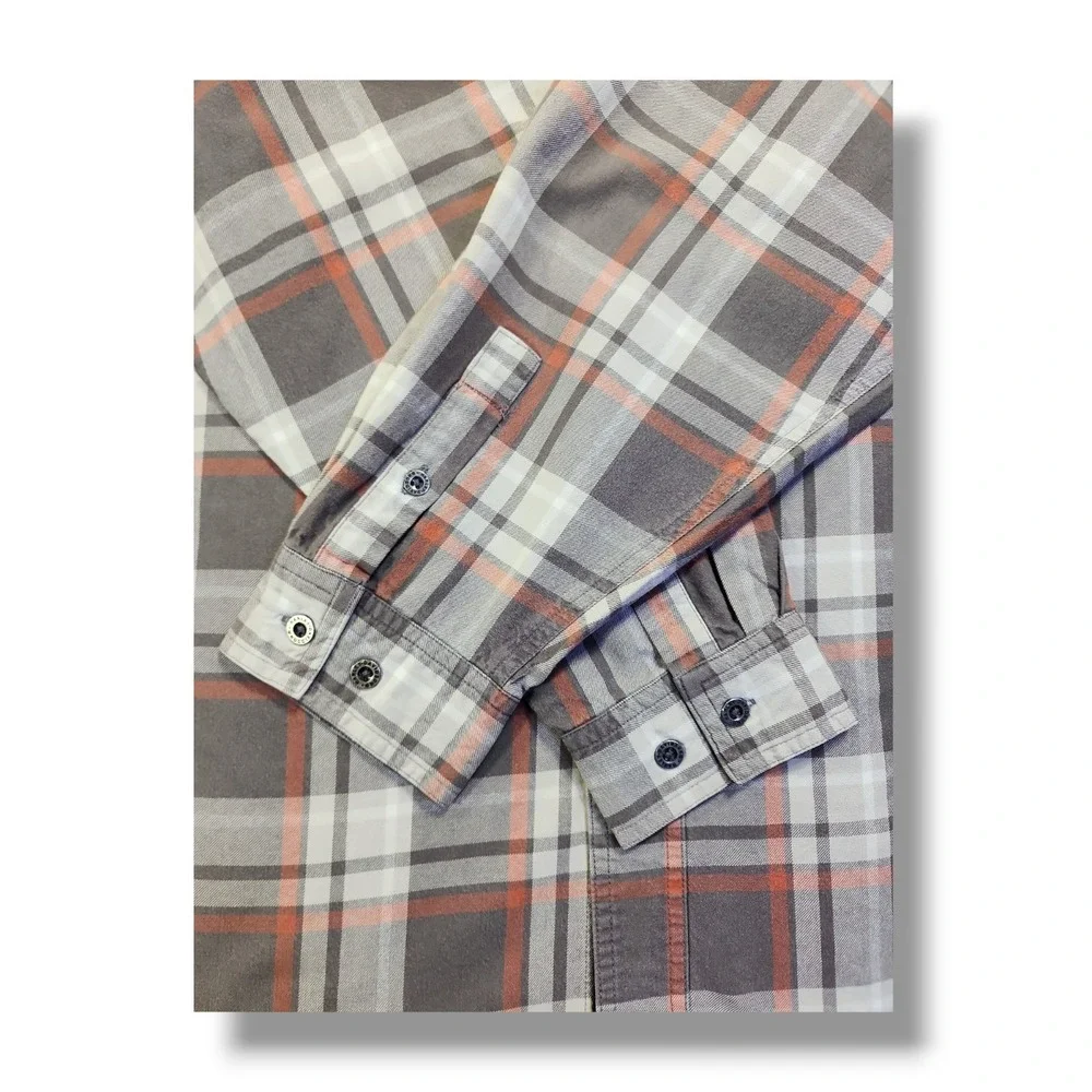 Harley Davidson Motorclothes Grey/Orange Plaid Button Down Long Sleeve Men's 2XL